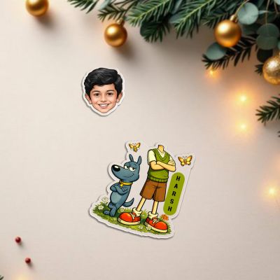 Personalized Boy Bobblehead Caricature with Dog and Butterflies, Solar Powered Moving Head for Car Interior Decor Accessories & Home Decor Funny Birthday Gift for Kids